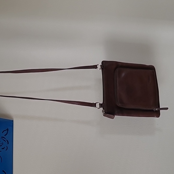 Fossil Dark Brown Leather Crossbody Multi Zipper Pockets Bag - Picture 4 of 15